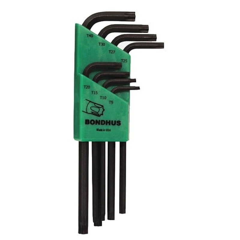 Bondhus 12699 TORX Tip Star Key L Wrench Set with ProGuard Finish and Long Arm in Pouch, Sizes T10 - T50, 9 Piece